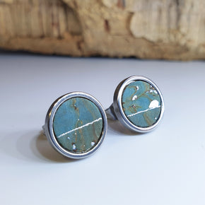 Fabrikk Cork Stud Earrings | Large | Aqua Silver | Vegan Leather