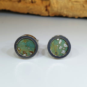 Fabrikk Cork Stud Earrings | Dwarf Size | Aqua Silver | Vegan Leather