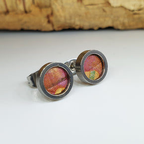 Fabrikk Cork Stud Earrings | Dwarf Size | Cosmic Splash - Pink 'n' Purple | Vegan Leather