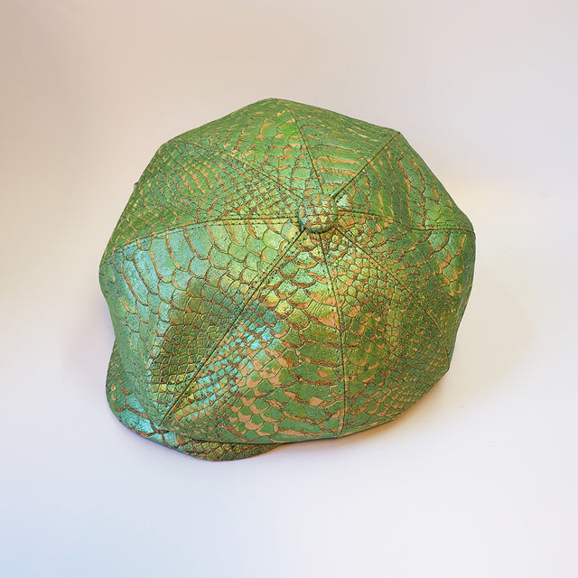 Fabrikk Cork Baker Boy Hat | Green Python Faux Snake Skin | Vegan Leather
