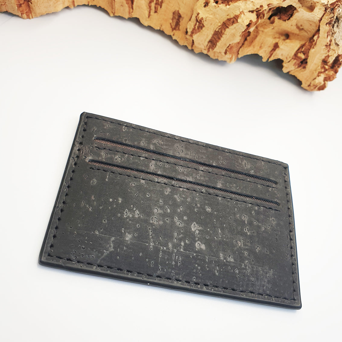Eco Cork Card Slip | Coal Black | Vegan Leather