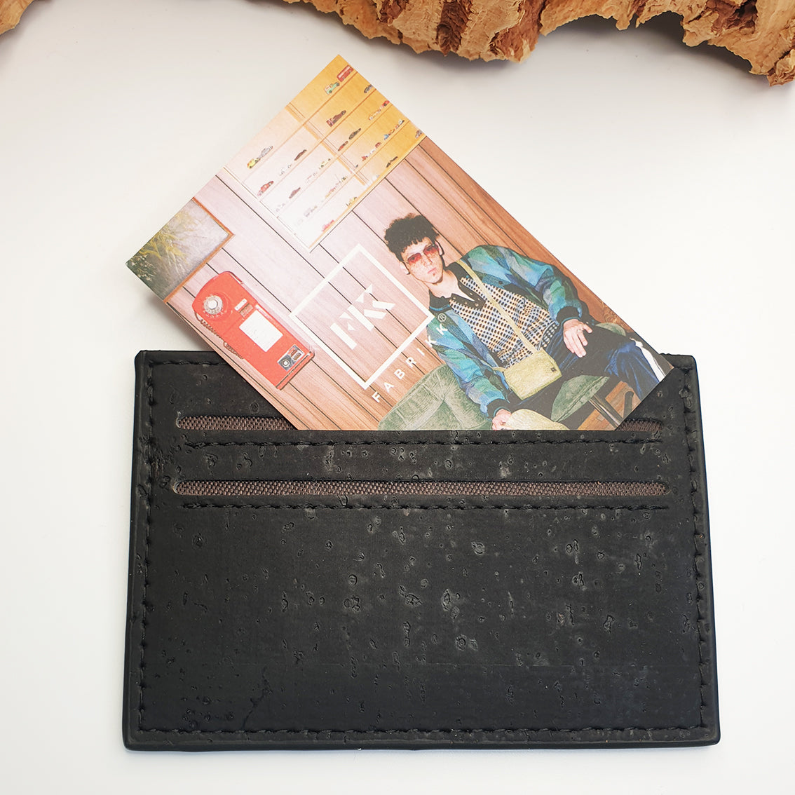 Eco Cork Card Slip | Coal Black | Vegan Leather