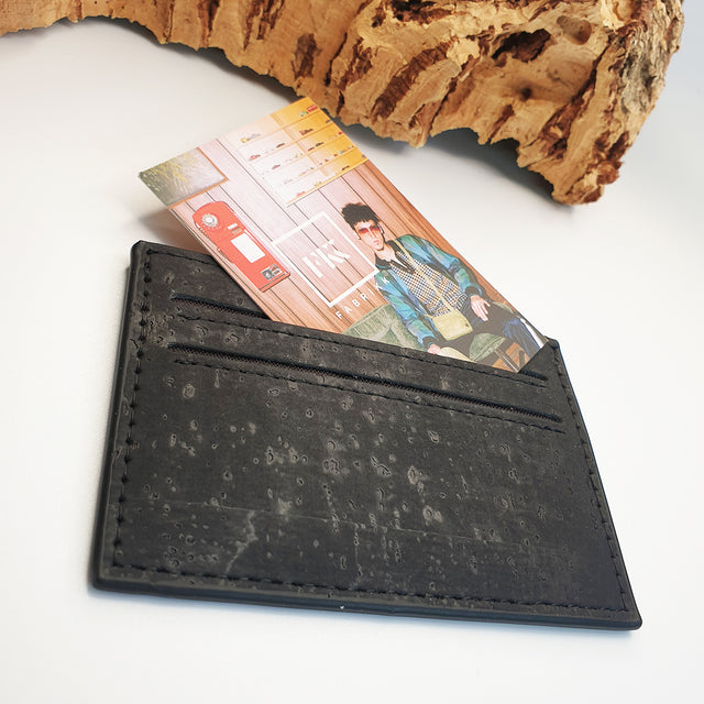 Eco Cork Card Slip | Coal Black | Vegan Leather