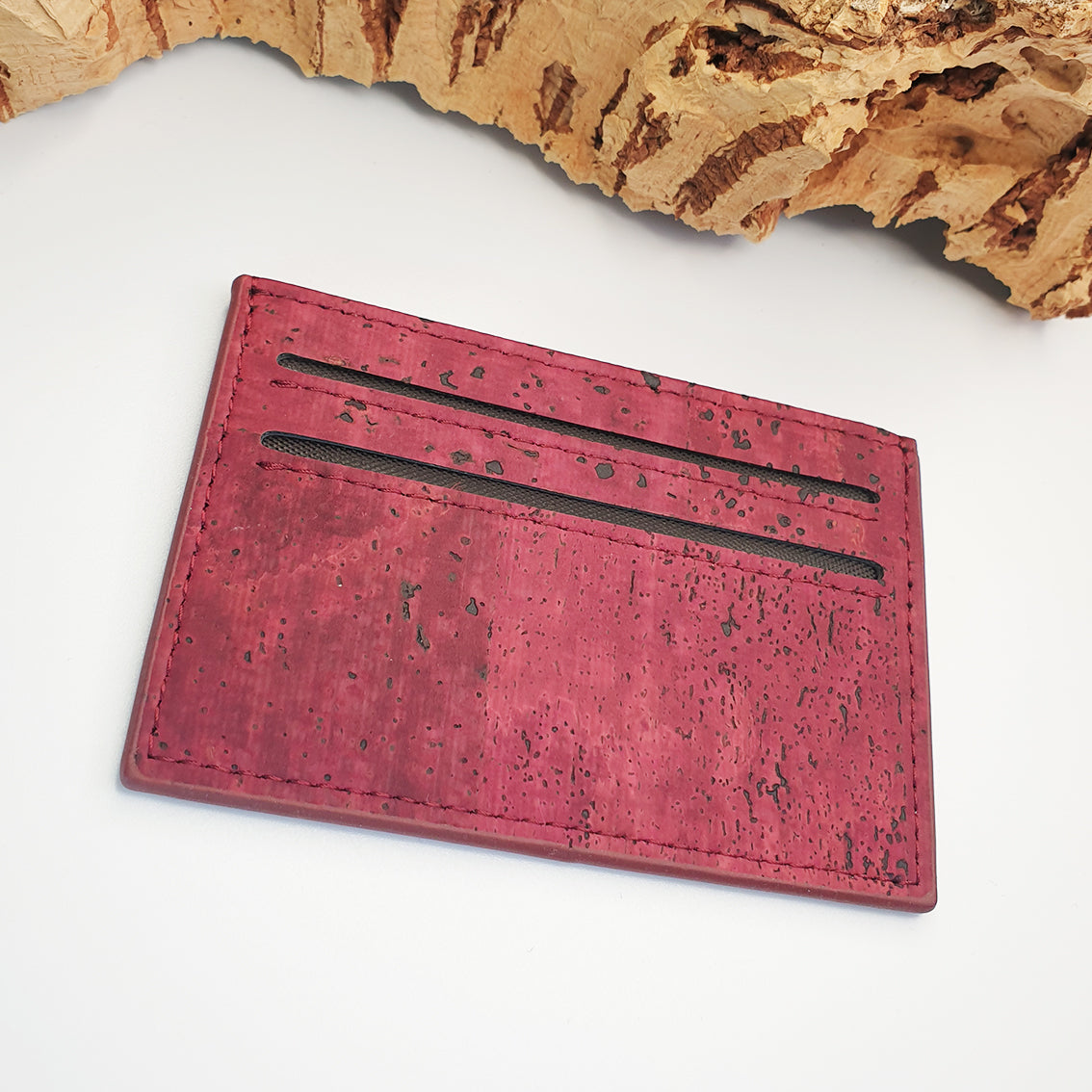 Eco Cork Card Slip | Burgundy Love | Vegan Leather