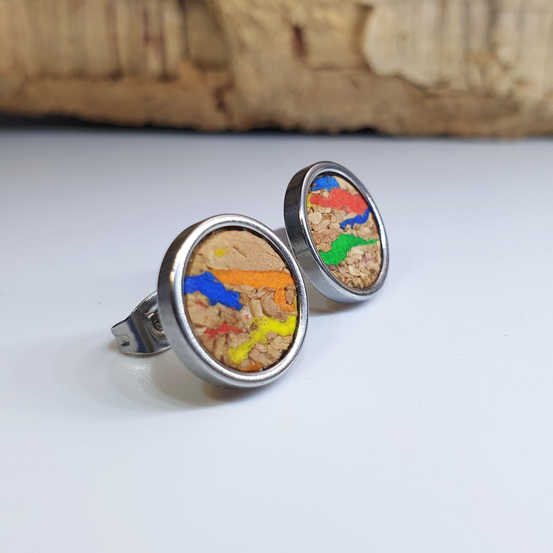 Fabrikk Cork Stud Earrings | Large | Multicoloured Fleck | Vegan Leather