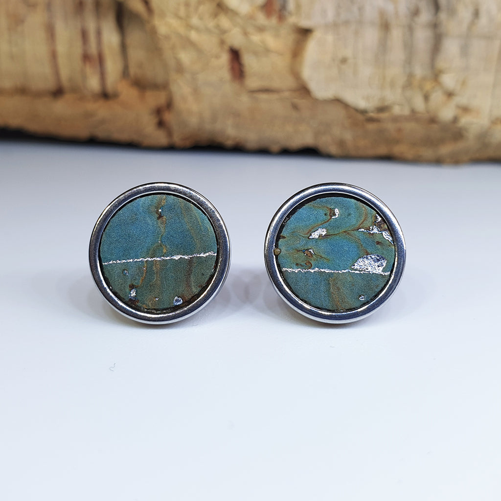 Fabrikk Cork Stud Earrings | Large | Aqua Silver | Vegan Leather