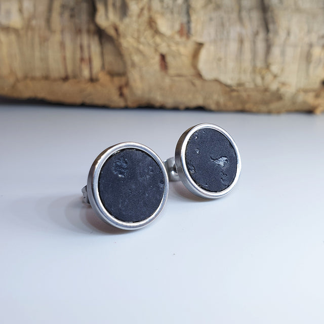 Fabrikk Cork Stud Earrings | Large | Coal Black | Vegan Leather