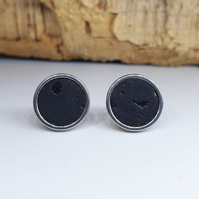 Fabrikk Cork Stud Earrings | Large | Coal Black | Vegan Leather