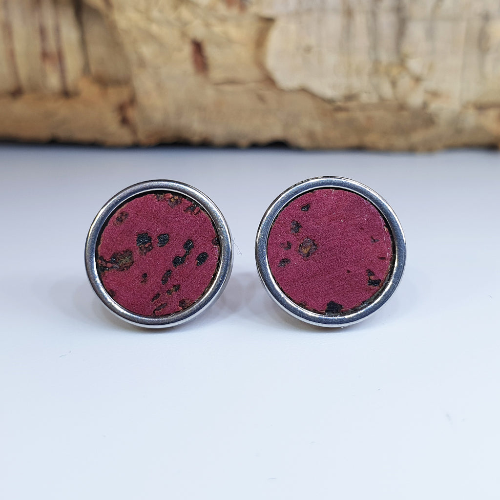 Fabrikk Cork Stud Earrings | Large | Burgundy Love | Vegan Leather