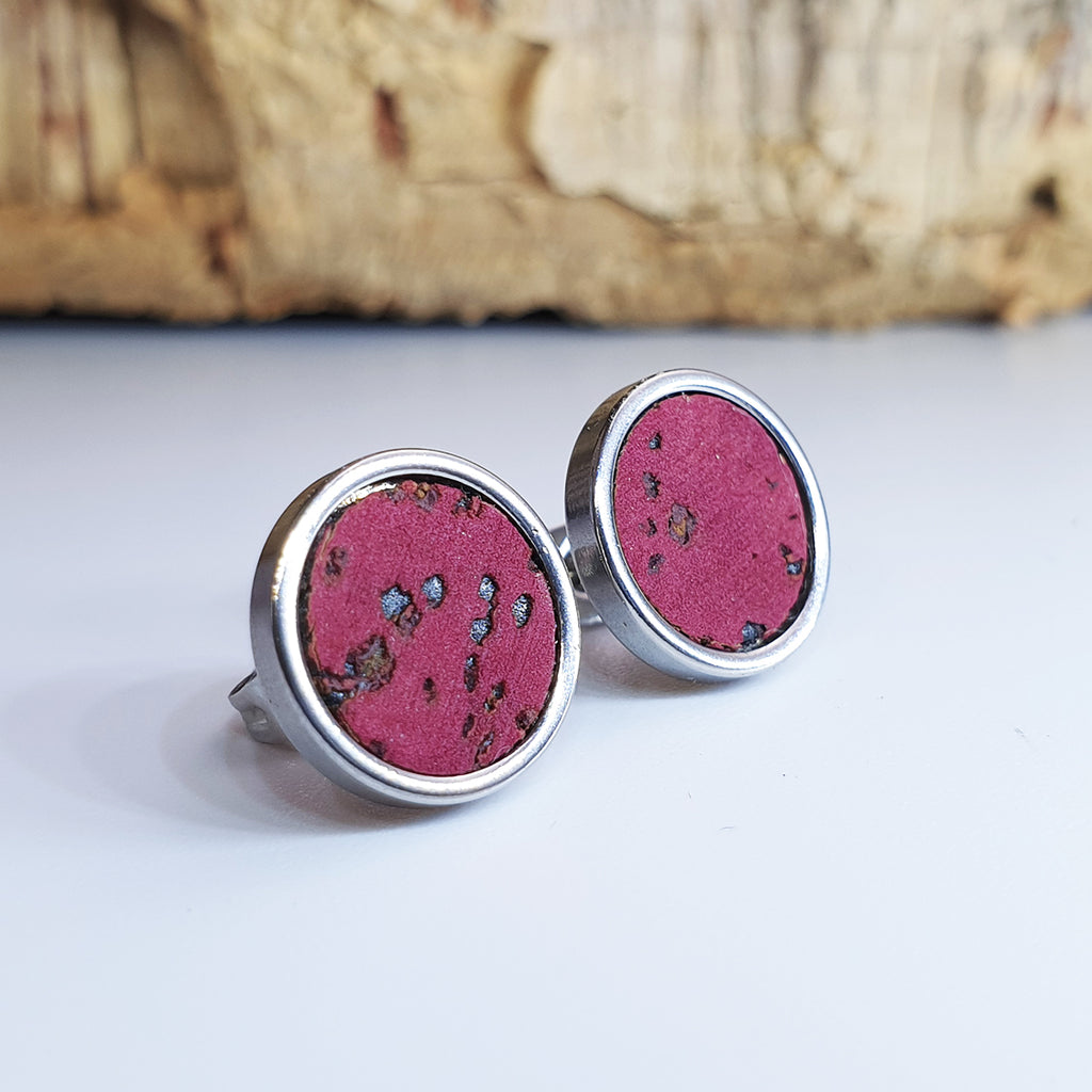 Fabrikk Cork Stud Earrings | Large | Burgundy Love | Vegan Leather