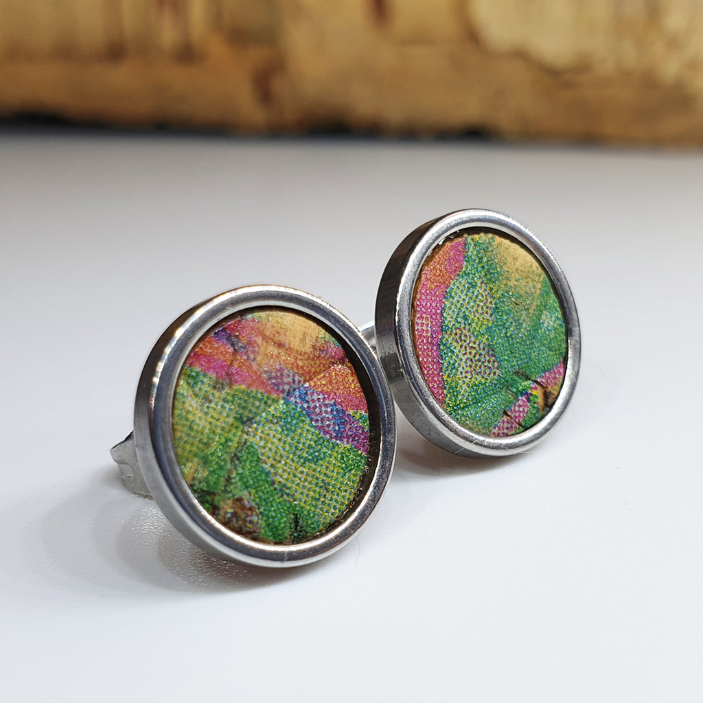 Fabrikk Cork Stud Earrings | Large | Cosmic Splash Green | Vegan Leather