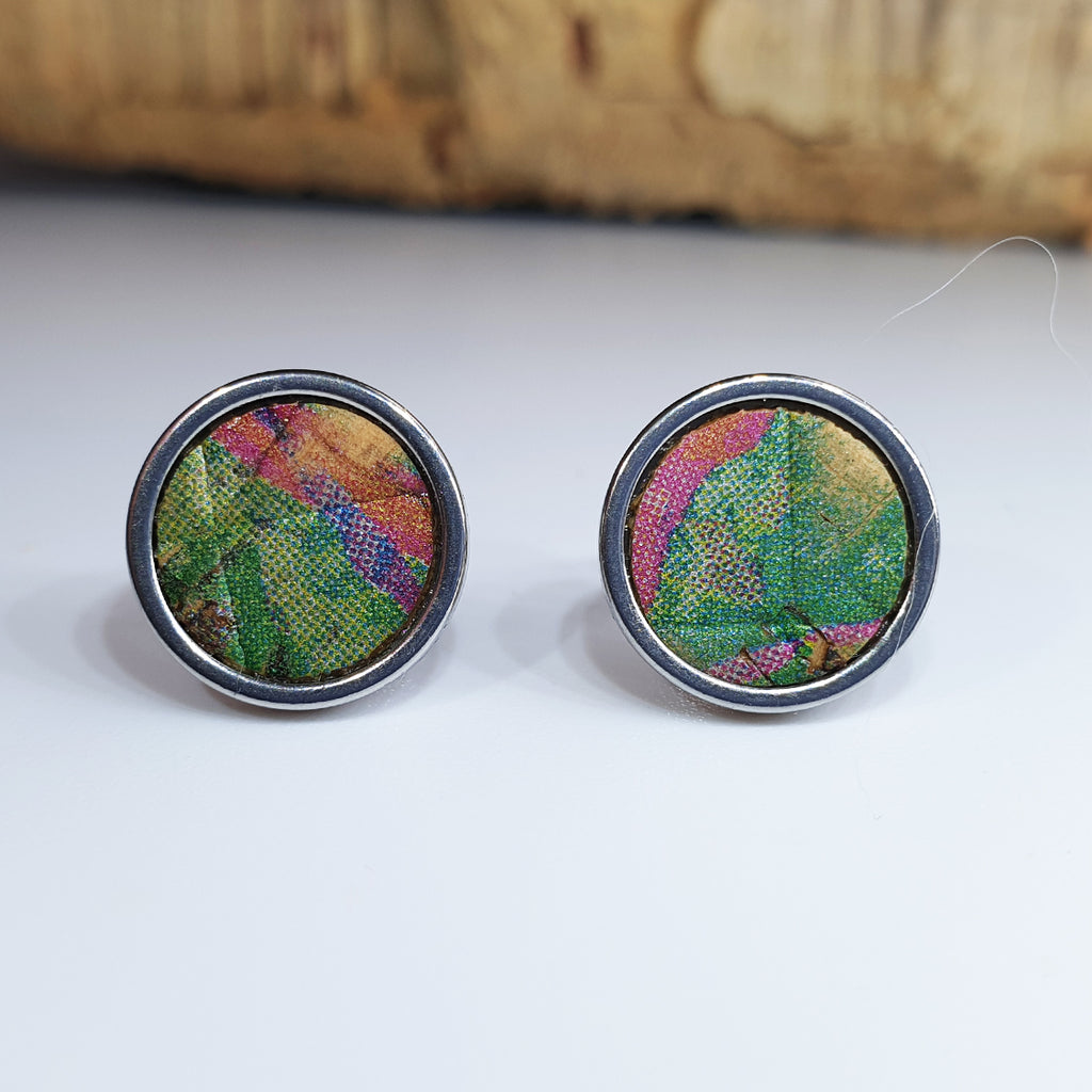 Fabrikk Cork Stud Earrings | Large | Cosmic Splash Green | Vegan Leather