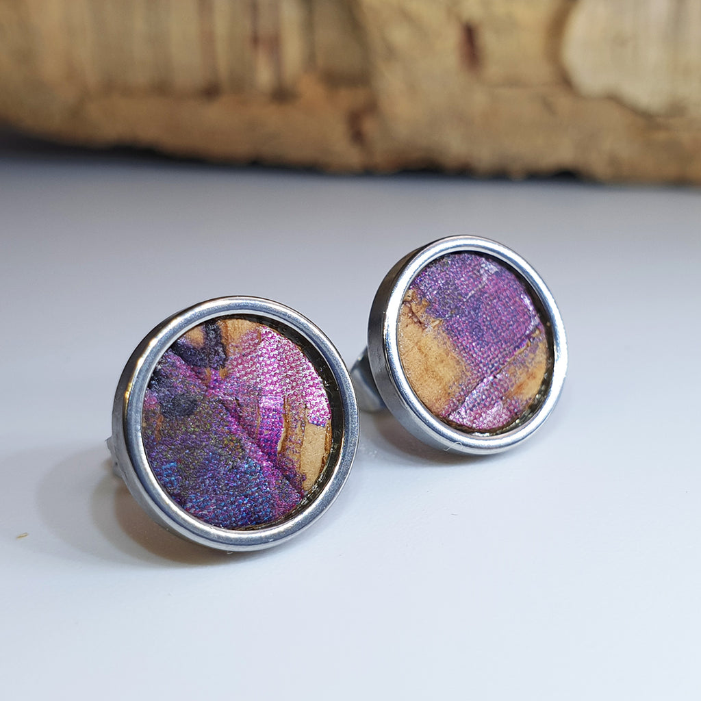 Fabrikk Cork Stud Earrings | Large | Cosmic Splash Purple | Vegan Leather