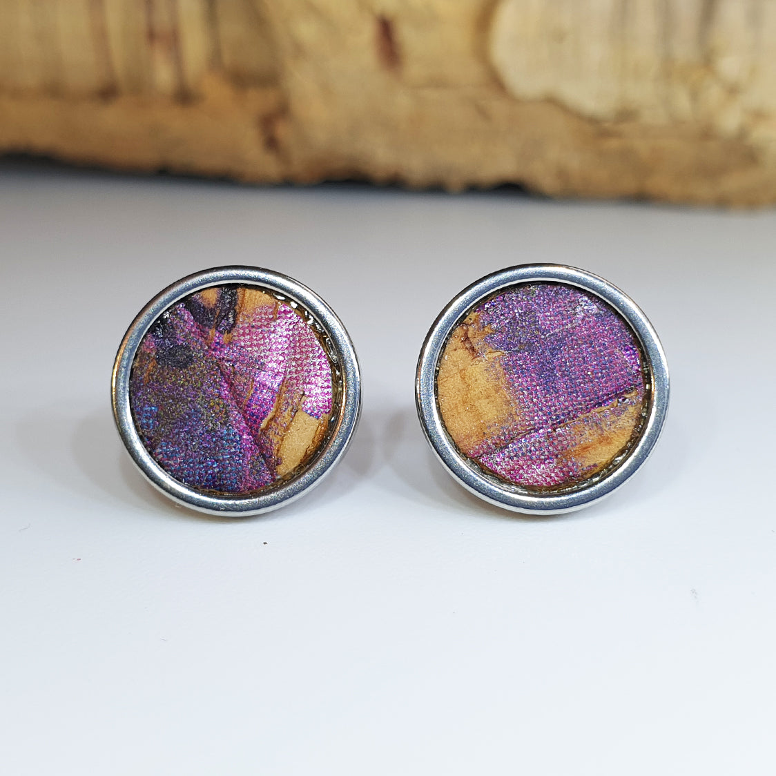 Fabrikk Cork Stud Earrings | Large | Cosmic Splash Purple | Vegan Leather