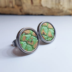 Fabrikk Cork Stud Earrings | Large | Green Python Skin | Vegan Leather