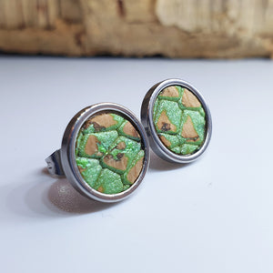 Fabrikk Cork Stud Earrings | Large | Green Python Skin | Vegan Leather