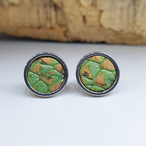 eco cork ear studs vegan mock python green