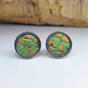 eco cork ear studs vegan mock python green