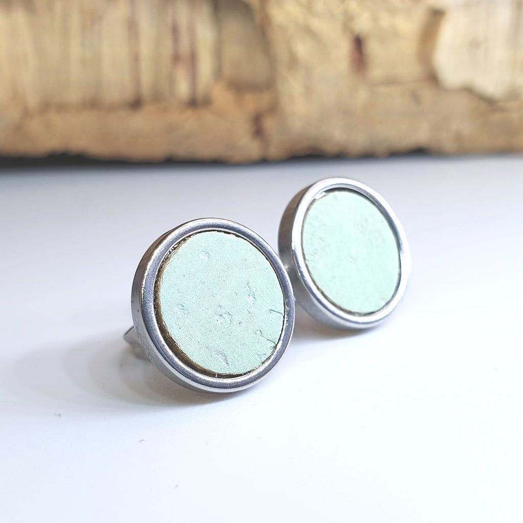 Fabrikk Cork Stud Earrings | Large | Mint Green | Vegan Leather