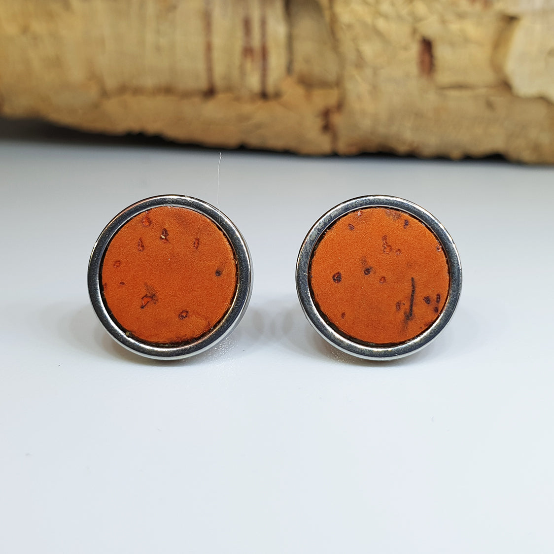 Fabrikk Cork Stud Earrings | Large | Orange | Vegan Leather