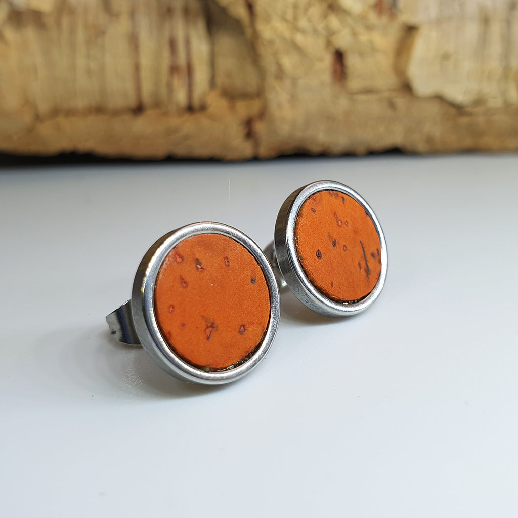 Fabrikk Cork Stud Earrings | Large | Orange | Vegan Leather