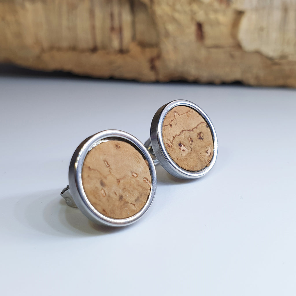 Fabrikk Cork Stud Earrings | Large | Natural Bark | Vegan Leather