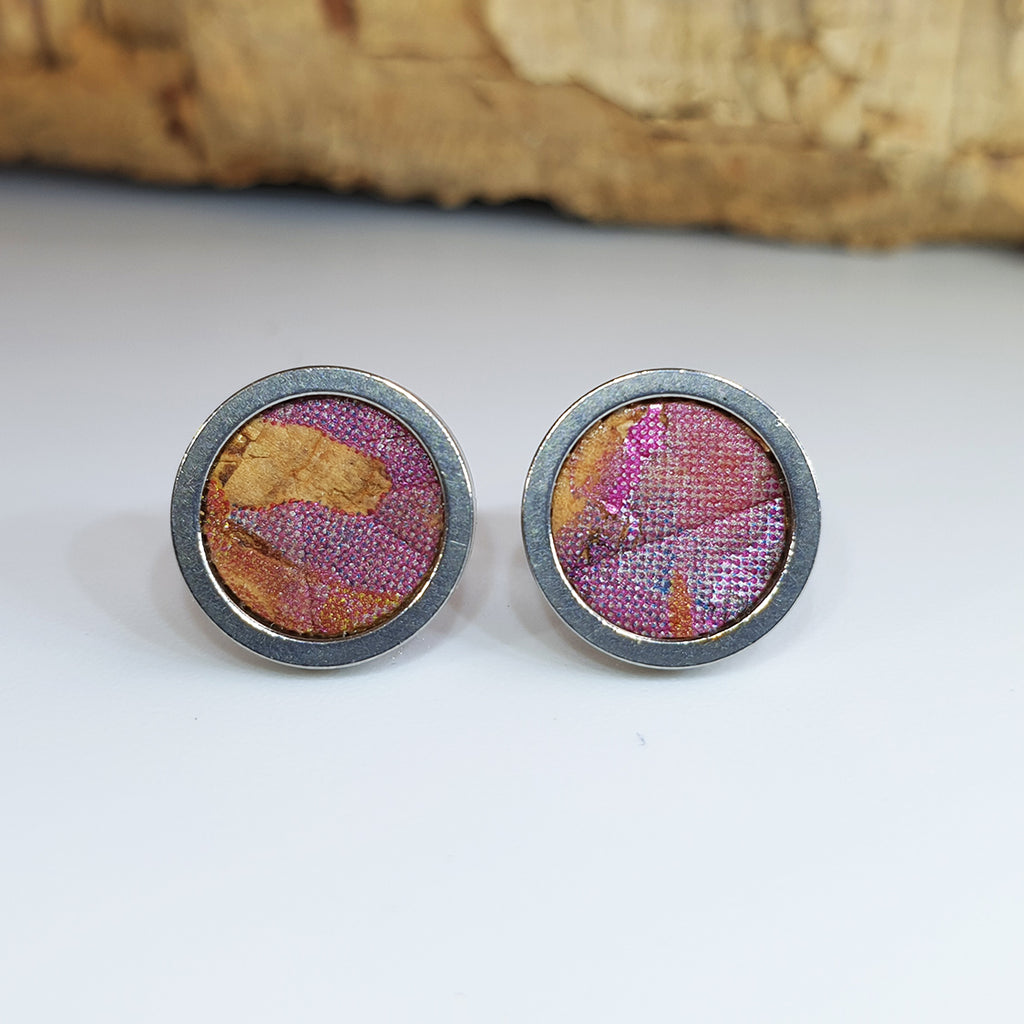 Fabrikk Cork Stud Earrings | Medium | Cosmic Splash - Pink 'n' Purple | Vegan Leather