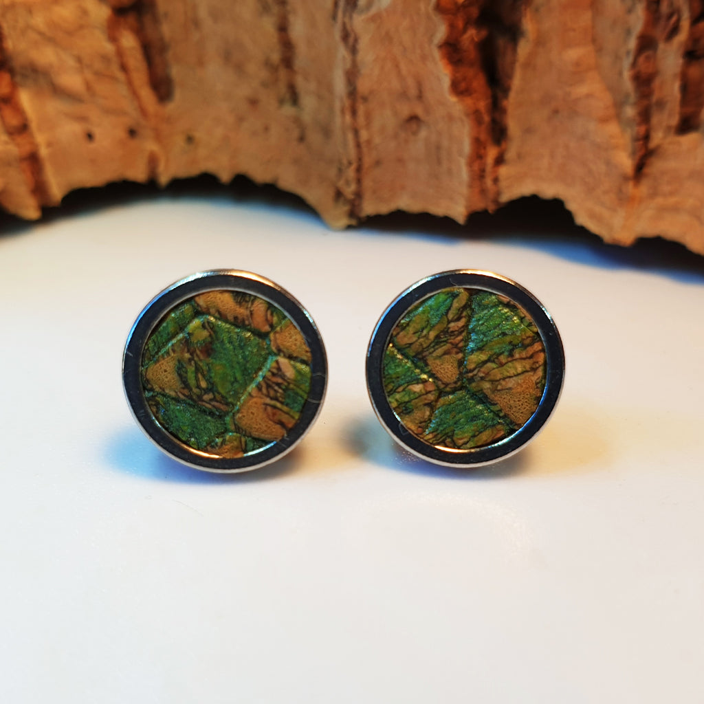 Fabrikk Cork Stud Earrings | Medium | Green Python Skin | Vegan Leather
