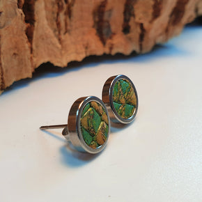 Fabrikk Cork Stud Earrings | Medium | Green Python Skin | Vegan Leather