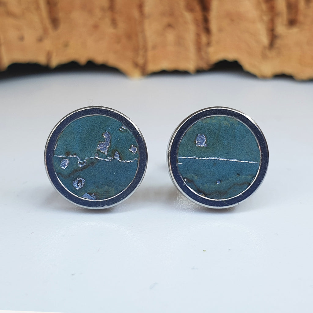 Fabrikk Cork Stud Earrings | Medium | Aqua Silver | Vegan Leather