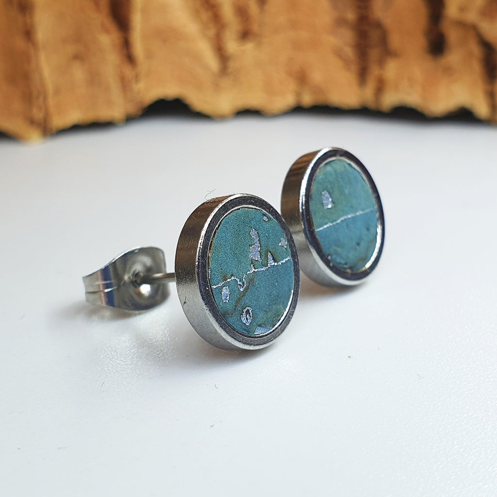 Fabrikk Cork Stud Earrings | Medium | Aqua Silver | Vegan Leather