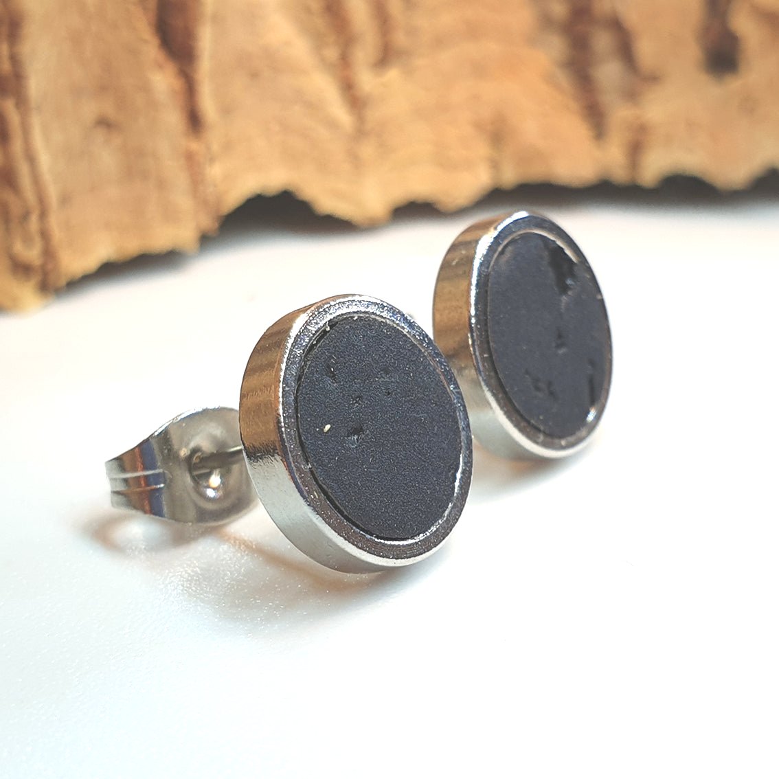 Fabrikk Cork Stud Earrings | Medium | Coal Black | Vegan Leather
