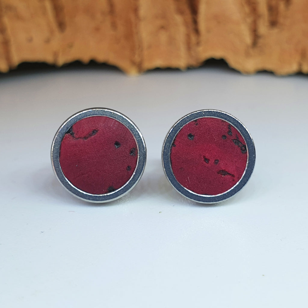 Fabrikk Cork Stud Earrings | Medium | Burgundy Love | Vegan Leather