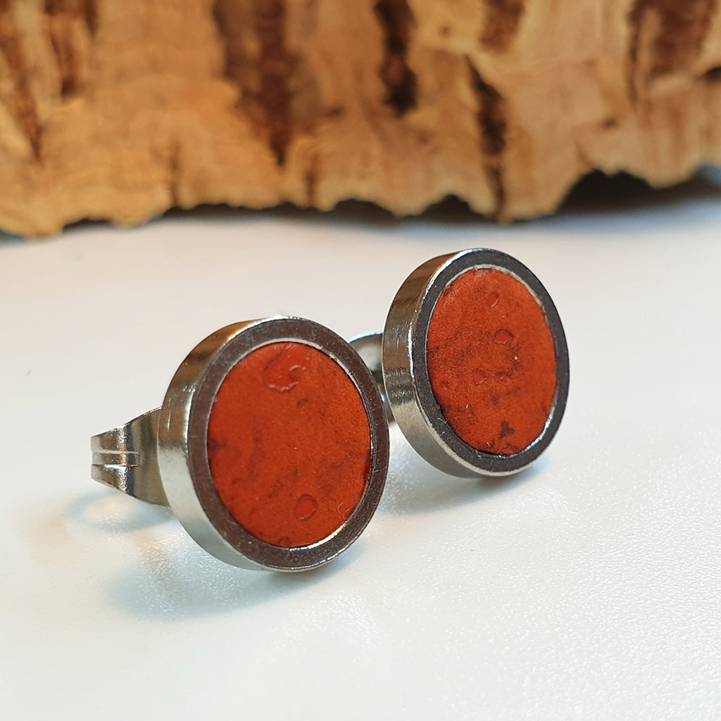 Fabrikk Cork Stud Earrings | Medium | Orange | Vegan Leather