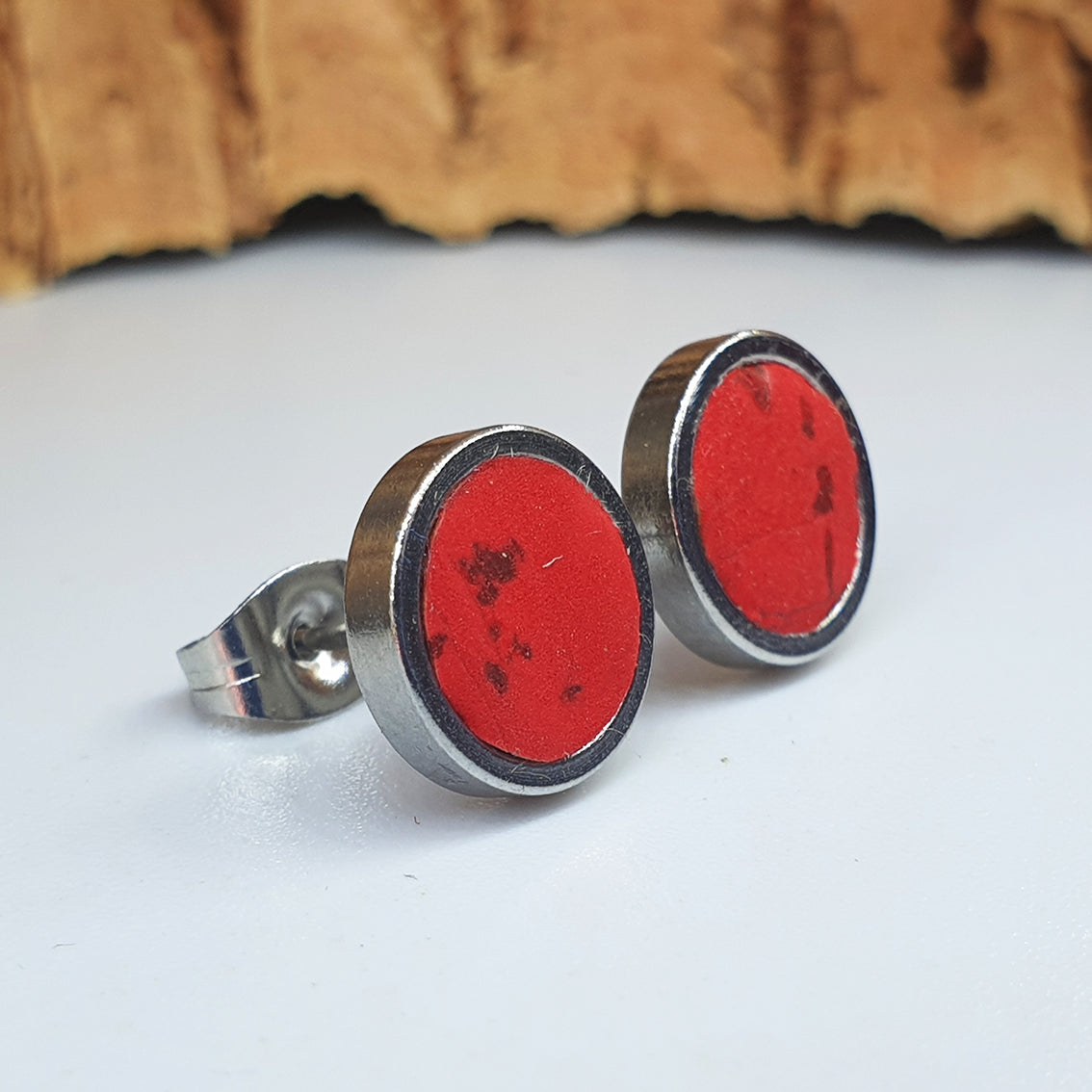 Fabrikk Cork Stud Earrings | Medium | Red | Vegan Leather
