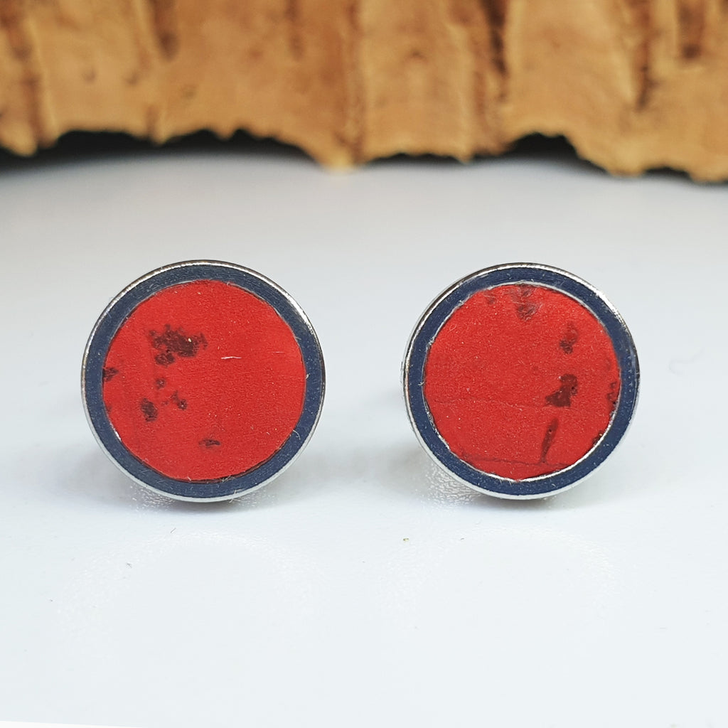 Fabrikk Cork Stud Earrings | Medium | Red | Vegan Leather