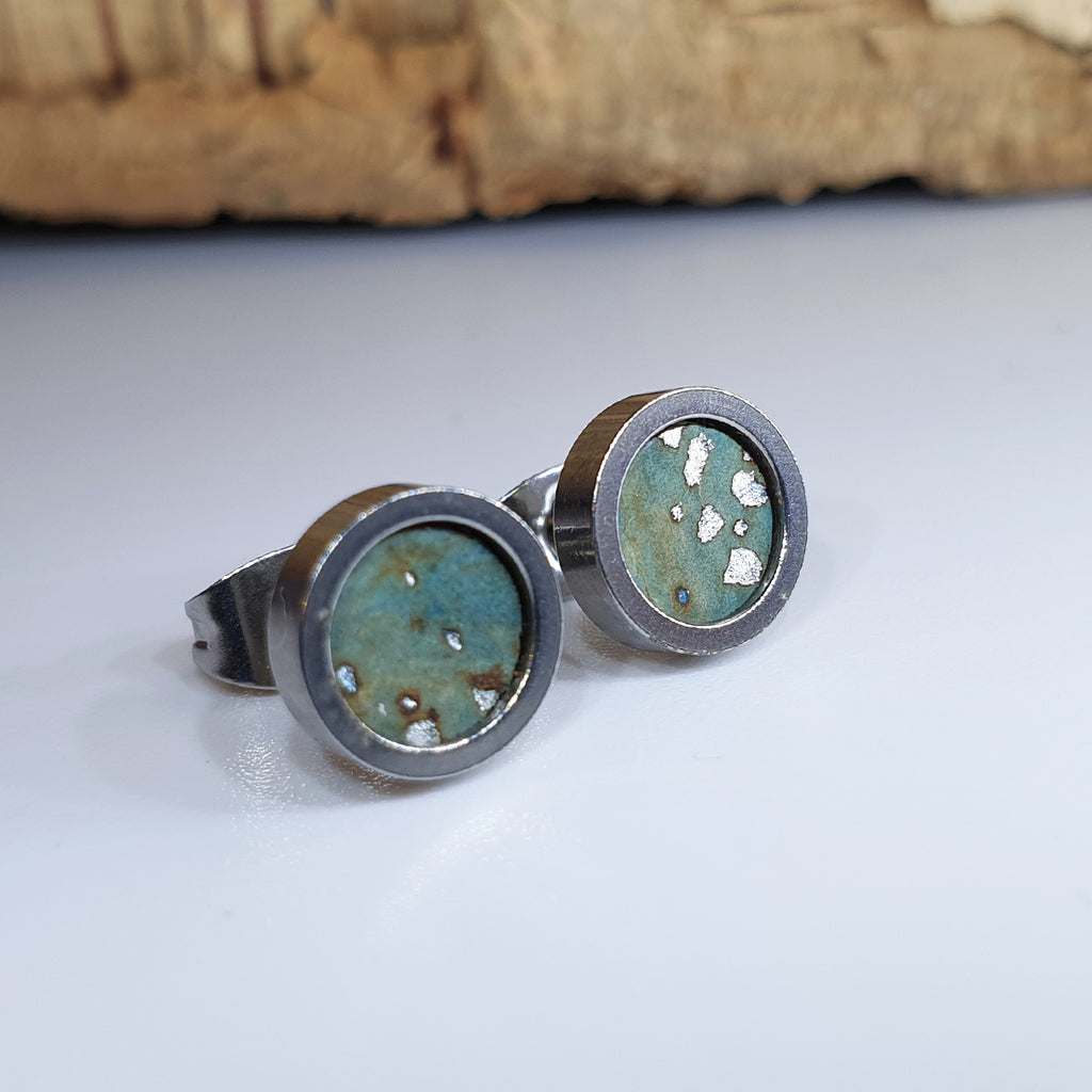 Fabrikk Cork Stud Earrings | Dwarf Size | Aqua Silver | Vegan Leather