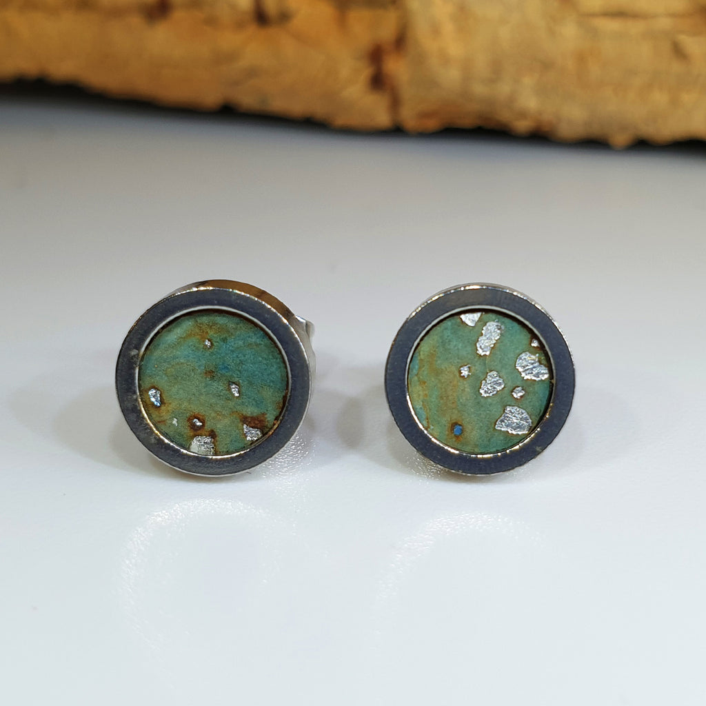 Fabrikk Cork Stud Earrings | Dwarf Size | Aqua Silver | Vegan Leather