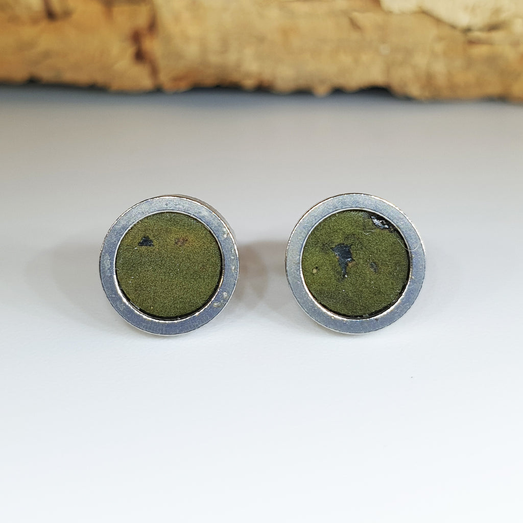 Fabrikk Cork Stud Earrings | Dwarf Size | Army Green  | Vegan Leather