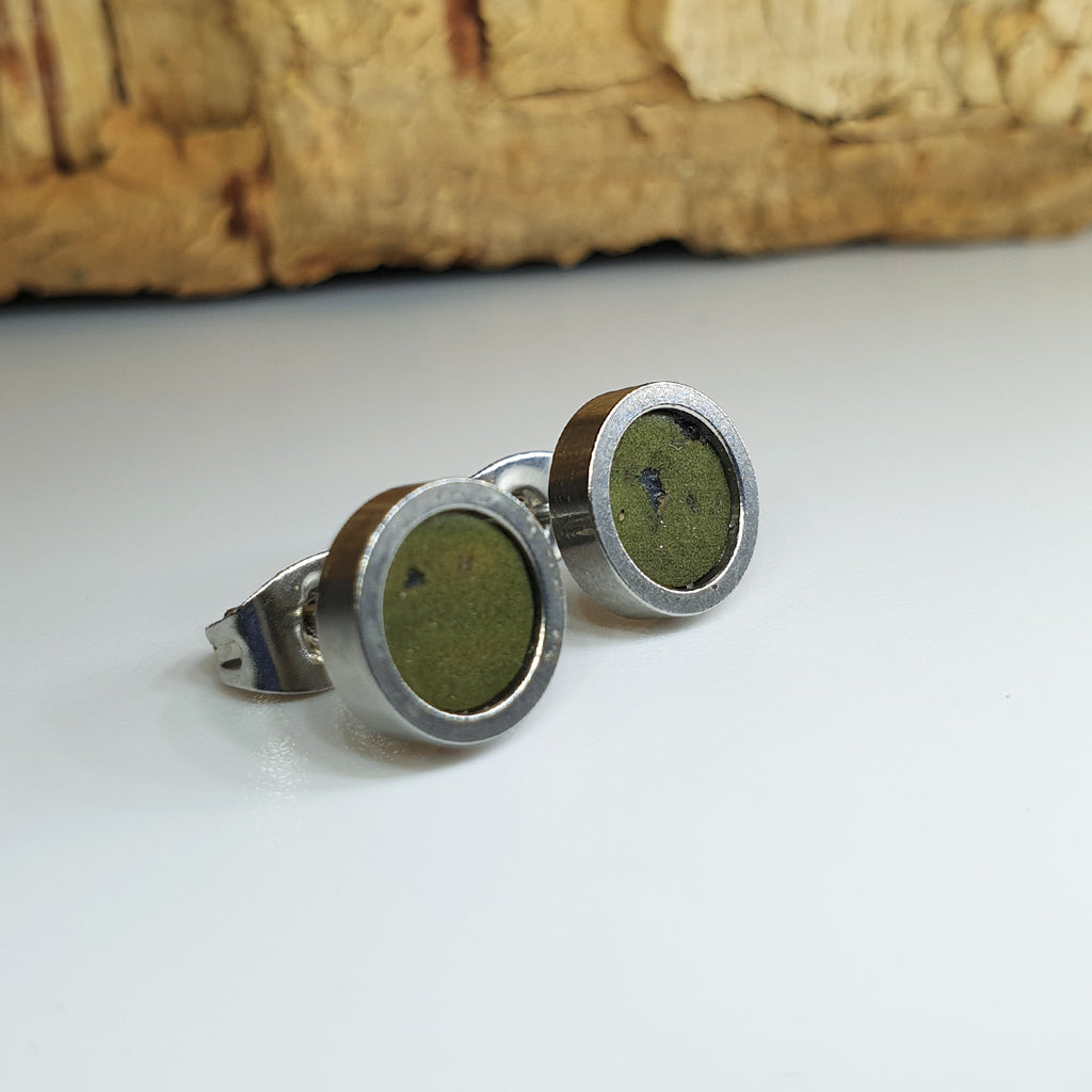 Fabrikk Cork Stud Earrings | Dwarf Size | Army Green  | Vegan Leather