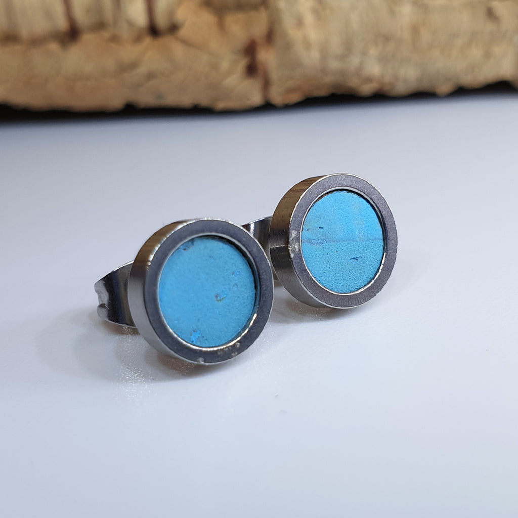 Fabrikk Cork Stud Earrings | Dwarf Size | Bahama Blue | Vegan Leather