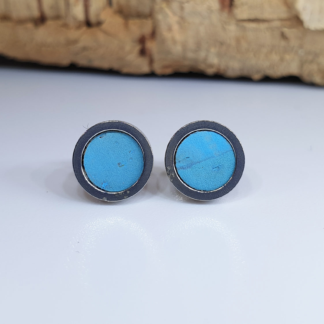 Fabrikk Cork Stud Earrings | Dwarf Size | Bahama Blue | Vegan Leather