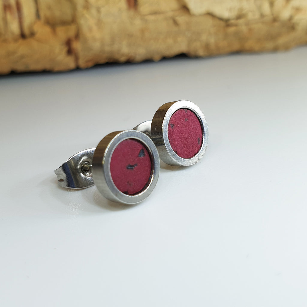 Fabrikk Cork Stud Earrings | Dwarf Size | Burgundy Love | Vegan Leather