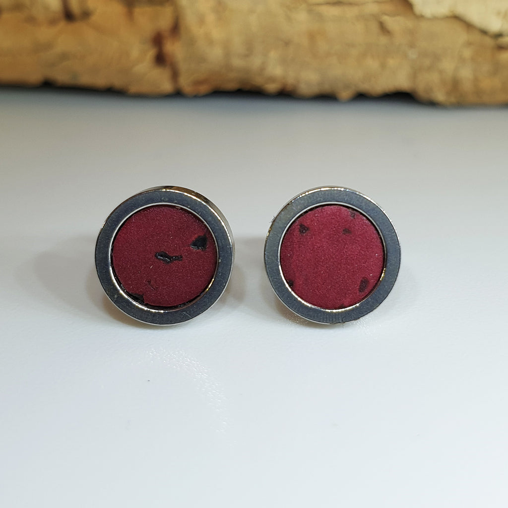 Fabrikk Cork Stud Earrings | Dwarf Size | Burgundy Love | Vegan Leather