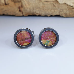 Fabrikk Cork Stud Earrings | Dwarf Size | Cosmic Splash - Pink 'n' Purple | Vegan Leather