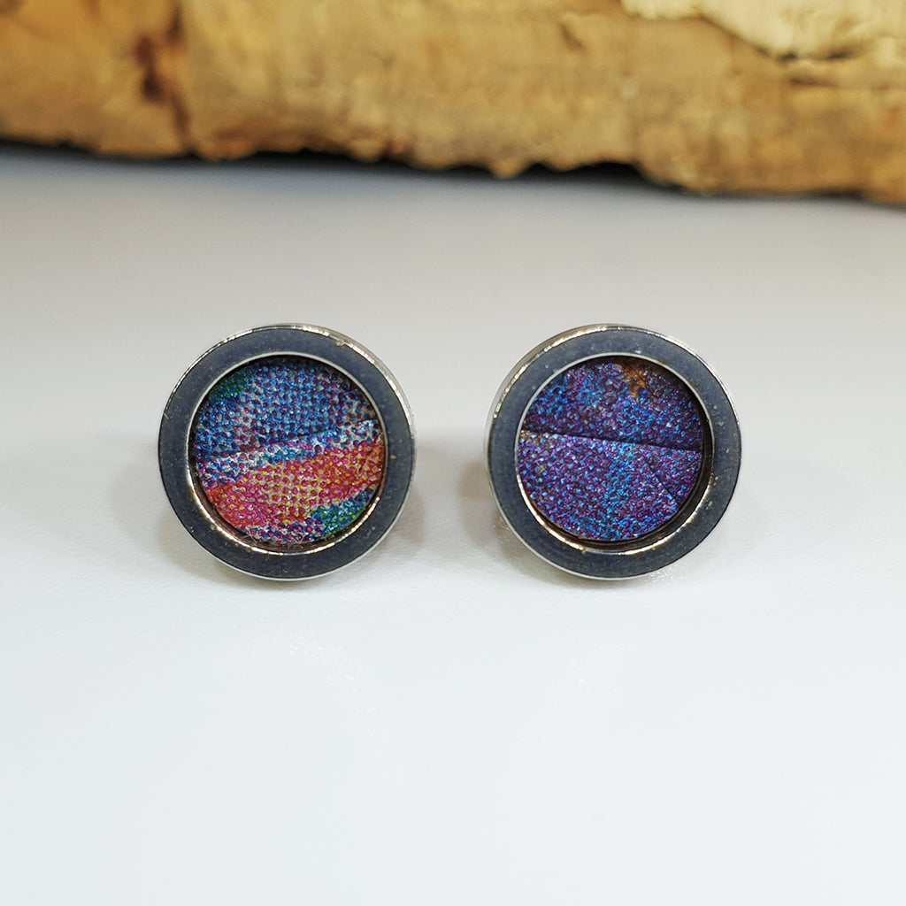 Fabrikk Cork Stud Earrings | Dwarf Size | Cosmic Splash - Purple 'n' Blue | Vegan Leather