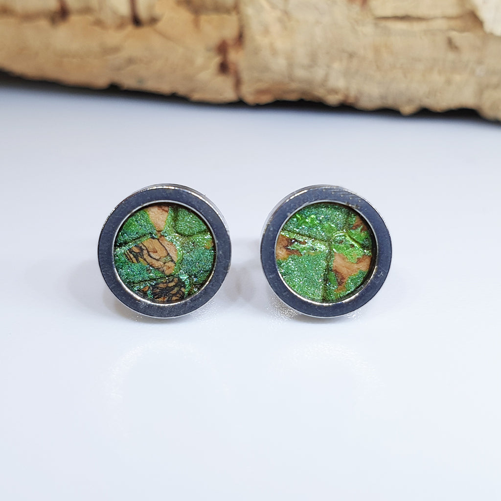 eco cork green ear studs