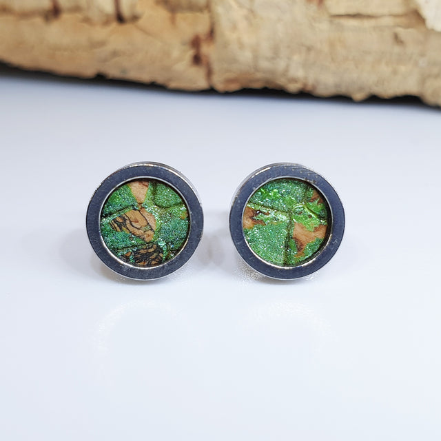 eco cork green ear studs