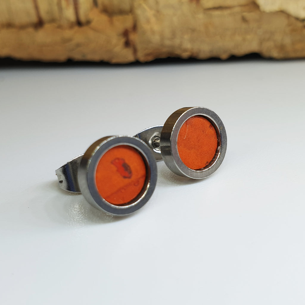 Fabrikk Cork Stud Earrings | Dwarf Size | Orange | Vegan Leather