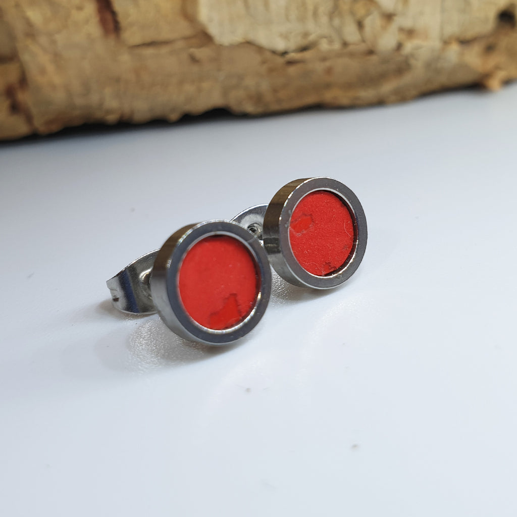 Fabrikk Cork Stud Earrings | Dwarf Size | Red | Vegan Leather